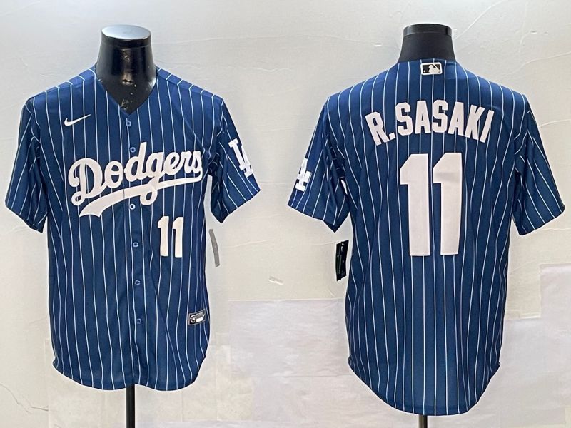 Men Los Angeles Dodgers #11 R.Sasaki Blue Stripe Fashion Game 2025 Nike MLB Jersey style 2